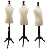 Children Kids Age 5-6 Years Tailors Dummy Mannequin, Cream Torso Bust with a Dark Wood Tripod Stand